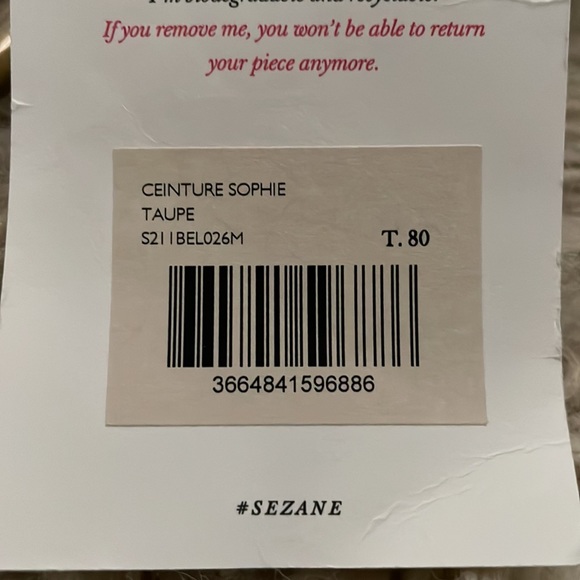 NWT Sézane Sophie belt. Taupe. Size 80 - Picture 7 of 8